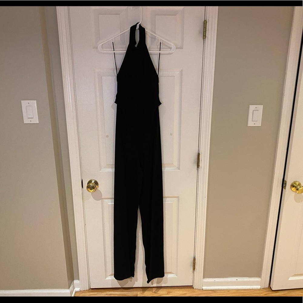 ZARA black open-back jumpsuit with high neck - ribbed